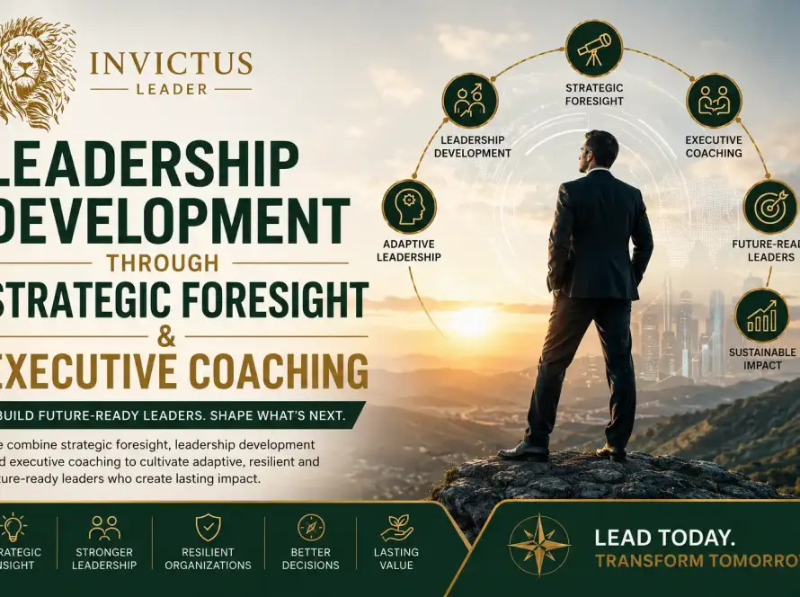 Executive coach guiding a leadership team through a strategic foresight planning session