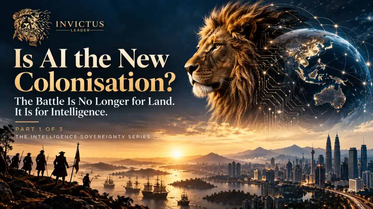 Is AI the New Colonisation? Intelligence sovereignty with a lion, global AI network, and Kuala Lumpur skyline